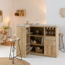 Meuble Bar En Angle Bois De Manguier Et Terrazzo Lou -Homcomes Boutique 80224898 3