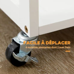 HOMCOM Ensemble Table De Bar Pliable Sur Roulettes Avec 2 Tiroirs - 2 Tabourets Inclus - Bois Bambou Verni Et Blanc -Homcomes Boutique 80247622 5