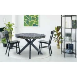Table Ronde Extensible Myriade Noir Et Effet Marbre Noir -Homcomes Boutique 80272064 4
