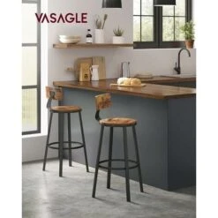 Songmics VASAGLE Lot De 4, Chaises De Bar, Tabourets Hauts, Avec Dossier, Siège De Cuisine, Cadre En Acier, Montage Facile, Siège De 73,2 Cm De Haut, Style Industriel, Marron Rustique Et Noir -Homcomes Boutique 80864708 2