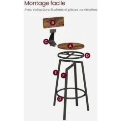 Songmics VASAGLE Lot De 4, Chaises De Bar, Tabourets Hauts, Avec Dossier, Siège De Cuisine, Cadre En Acier, Montage Facile, Siège De 73,2 Cm De Haut, Style Industriel, Marron Rustique Et Noir -Homcomes Boutique 80864708 3