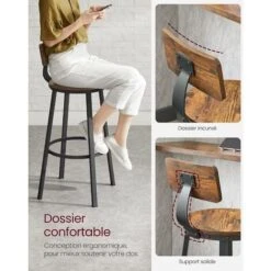 Songmics VASAGLE Lot De 4, Chaises De Bar, Tabourets Hauts, Avec Dossier, Siège De Cuisine, Cadre En Acier, Montage Facile, Siège De 73,2 Cm De Haut, Style Industriel, Marron Rustique Et Noir -Homcomes Boutique 80864708 4
