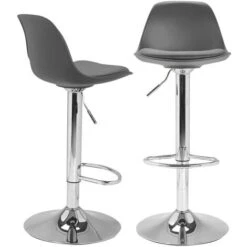 Ensemble îlot Central UGO 110 Cm Bois Blanc Et Gris Et 2 Tabourets KARL Gris -Homcomes Boutique 80870152 3