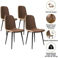 Lot De 4 Chaise Salle à Manger Scandinaves, Chaise Rembourrée De Cuisine, Rétro Chaise De Bureau Avec Pieds En Métal, Confortable Et Durable, Café-Noir