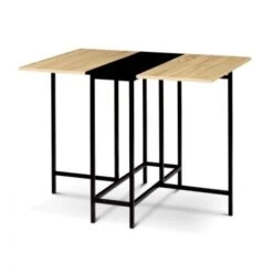 Table Console Pliable EDI 2-4 Personnes Façon Hêtre Et Noir Design Industriel