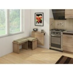 Table Murale Pliable étagère Rabattable 70x70 Chêne Sonoma Modèle: HOMNI 7 Table Pliante -Homcomes Boutique 82076352 3