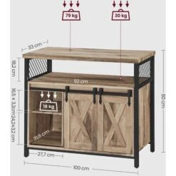 Songmics Buffet De Salle à Manger, 100 X 33 X 80 Cm, Portes De Grange Coulissantes, étagère Réglable, Couleur Boisée Et Noir -Homcomes Boutique 82082767 5