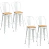 HOMCOM Lot De 4 Tabourets De Bar Industriel Avec Dossier Repose-pied Hauteur Assise 76 Cm Acier Blanc Bois D'orme -Homcomes Boutique 82153795 1