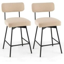 COSTWAY Tabourets De Bar Pivotantes Lot De 2/Chaises Bar Avec Siège Rembourrée 63 Cm De Haut Et Repose-Pieds-Cadre En Acier Pour îlot De Cuisine Bar Comptoir-45x 45 X 91 Cm-Beige