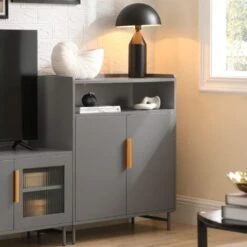 SoBuy FSB73-HG Buffet Placard Armoire De Cuisine Meuble à Chaussures Meuble D'Appoint Meuble De Rangement Avec 1 Compartiment Et 2 Portes Pour Salon, Cuisine, Salle à Manger, Entrée -Homcomes Boutique 83807205 5