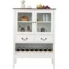 COSTWAY Buffet De Cuisine à 2 Portes Vitrées Avec 2 Tiroirs Porte-Bouteilles, Meuble De Rangement Étagère Réglable Dispositif Anti-basculement Pour Salon, Entrée, Cuisine, 90x40x126,5cm (Blanc) -Homcomes Boutique 85548529 1