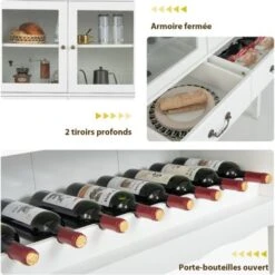 COSTWAY Buffet De Cuisine à 2 Portes Vitrées Avec 2 Tiroirs Porte-Bouteilles, Meuble De Rangement Étagère Réglable Dispositif Anti-basculement Pour Salon, Entrée, Cuisine, 90x40x126,5cm (Blanc) -Homcomes Boutique 85548529 4