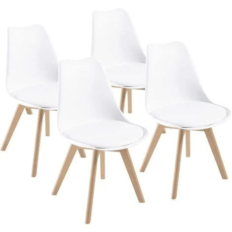 Chaises De Salle à Manger Scandinave DEWINNER, Chaise De Bureau Rétro, Assise Rembourrée En Hêtre Massif (Blanc, Lot De 4) 3 Chaises De Salle à Manger Scandinave DEWINNER, Chaise De Bureau Rétro, Assise Rembourrée En Hêtre Massif (Blanc, Lot De 4)