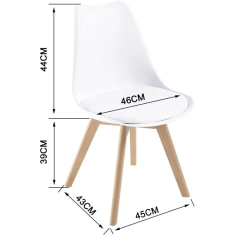 Chaises De Salle à Manger Scandinave DEWINNER, Chaise De Bureau Rétro, Assise Rembourrée En Hêtre Massif (Blanc, Lot De 4) 4 Chaises De Salle à Manger Scandinave DEWINNER, Chaise De Bureau Rétro, Assise Rembourrée En Hêtre Massif (Blanc, Lot De 4) – Image 2