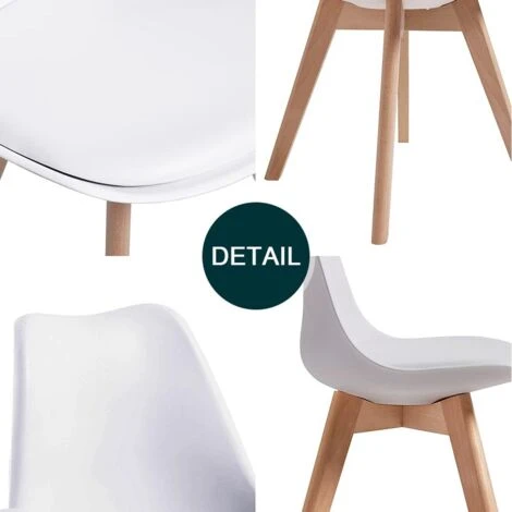 Chaises De Salle à Manger Scandinave DEWINNER, Chaise De Bureau Rétro, Assise Rembourrée En Hêtre Massif (Blanc, Lot De 4) 5 Chaises De Salle à Manger Scandinave DEWINNER, Chaise De Bureau Rétro, Assise Rembourrée En Hêtre Massif (Blanc, Lot De 4) – Image 3