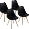 Chaises De Salle à Manger Scandinave DEWINNER, Chaise De Bureau Rétro, Assise Rembourrée En Hêtre Massif (Noir, Lot De 4) -Homcomes Boutique 86249994 1