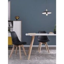 Chaises De Salle à Manger Scandinave DEWINNER, Chaise De Bureau Rétro, Assise Rembourrée En Hêtre Massif (Noir, Lot De 4) -Homcomes Boutique 86249994 4