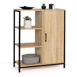 Buffet D'appoint 3 étagères Et Placard DETROIT Design Industriel