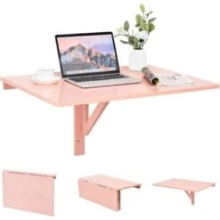 COSTWAY Table Murale Rabattable - Plataux Pliable 80×60 Cm (L X L)-Meuble Pour Etudiants, Appartements, Cuisine Rose