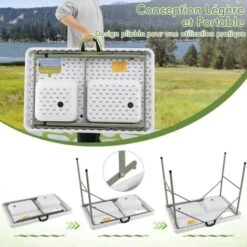 COSTWAY Table De Camping Pliante Avec 2 Éviers Robinet Rotatif à 360° Pour Nettoyage De Poisson En Acier&HDPE Charge 150KG Blanc -Homcomes Boutique 86980792 4