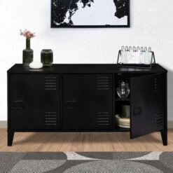 Buffet Bas ESTER 3 Portes Métal Noir Design Industriel -Homcomes Boutique 87173541 4