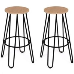 Lot De 2 Tabourets De Bar DUBLIN Assise Ronde Design Industriel