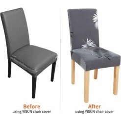 Housse De Chaise Extensible Pour Salle à Manger Protection De Chaise Imprimée Maison Hôtel Mariage Réunion (Noir/Gris, 6) -Homcomes Boutique 87577061 4
