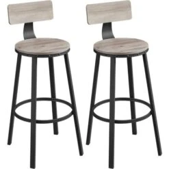 Songmics VASAGLE Lot De 2, Chaises De Bar, Tabourets Hauts, Avec Dossier, Siège De Cuisine, Cadre En Acier, Montage Facile, Siège De 73 Cm De Haut, Style Industriel, Grège Et Noir LBC026B02