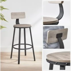Songmics VASAGLE Lot De 2, Chaises De Bar, Tabourets Hauts, Avec Dossier, Siège De Cuisine, Cadre En Acier, Montage Facile, Siège De 73 Cm De Haut, Style Industriel, Grège Et Noir LBC026B02 -Homcomes Boutique 88216936 4