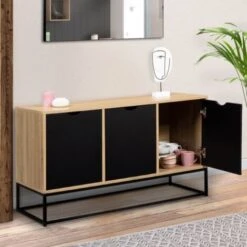 Buffet Bas 3 Portes Noires BOSTON Design Industriel -Homcomes Boutique 88554862 3