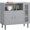 SoBuy FSB82-HG Buffet Placard Dressoir Commode Armoire Multi-Rangement, Meuble De Rangement Sur Pieds Avec 1 Compartiment Ouvert Et 3 Portes Pour Cuisine, Salle à Manger, Salon - Gris