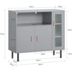 SoBuy FSB82-HG Buffet Placard Dressoir Commode Armoire Multi-Rangement, Meuble De Rangement Sur Pieds Avec 1 Compartiment Ouvert Et 3 Portes Pour Cuisine, Salle à Manger, Salon - Gris -Homcomes Boutique 88656805 3