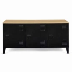 Buffet Bas ESTER 3 Portes Métal Noir Et Plateau Bois Design Industriel -Homcomes Boutique 88914628 3