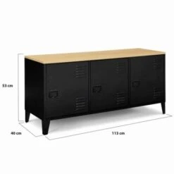 Buffet Bas ESTER 3 Portes Métal Noir Et Plateau Bois Design Industriel -Homcomes Boutique 88914628 5
