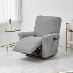 Lot De 4 housses De Canapé, Extensibles, Pour Fauteuil Inclinable De Relaxation Et De Massage, En élasthanne, Dotées De Jacquard, Gris Clair -Homcomes Boutique 89221702 3