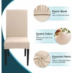 Housses De Chaise Extensibles 6 Pièces, Housses De Salle à Manger Lavables Universelles, Housses De Chaise Faciles à Nettoyer Pour Décoration De Salle à Manger D'hôtel (Beige, Lot De 6) -Homcomes Boutique 89427281 5