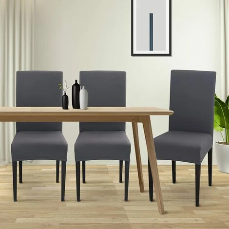 Lot De 6 Housses De Chaise Extensibles Universelle - Moderne - Gris Pour Décor Salle à Manger Hôtel Restaurant 5 Lot De 6 Housses De Chaise Extensibles Universelle - Moderne - Gris Pour Décor Salle à Manger Hôtel Restaurant – Image 3