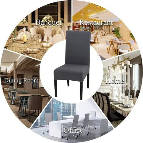 Lot De 6 Housses De Chaise Extensibles Universelle - Moderne - Gris Pour Décor Salle à Manger Hôtel Restaurant 7 Lot De 6 Housses De Chaise Extensibles Universelle - Moderne - Gris Pour Décor Salle à Manger Hôtel Restaurant – Image 5