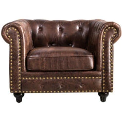 Canapé Simple Fauteuil Moderne Housse De Chaise Chaises De Club Chaise Longue Chaise Cocktail Salon Chaise Relax Fauteuil (104 81 71cm) - Marron Faux Cuir -Homcomes Boutique 89966782 4