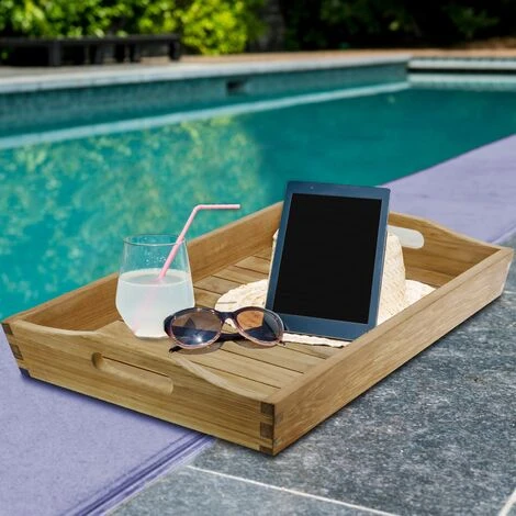 Plateau En Bois Multifonctionnel En Teck Véritable 60x40x7 Cm 4 Plateau En Bois Multifonctionnel En Teck Véritable 60x40x7 Cm – Image 2