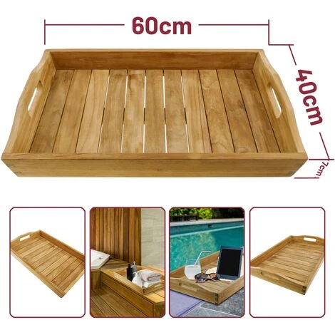 Plateau En Bois Multifonctionnel En Teck Véritable 60x40x7 Cm 5 Plateau En Bois Multifonctionnel En Teck Véritable 60x40x7 Cm – Image 3