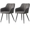 Lot De 2 Chaise De Salle à Manger Chaise De Cuisine Rembourrée En Métal Pied, Faux Cuir Chaises, Gris Clair
