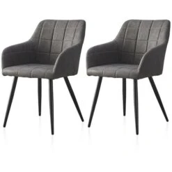 Lot De 2 Chaise De Salle à Manger Chaise De Cuisine Rembourrée En Métal Pied, Faux Cuir Chaises, Gris Clair
