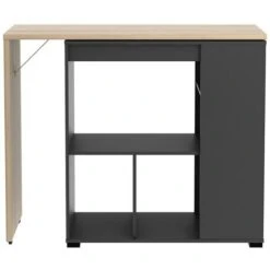 Meuble De Bar Pivotant Avec Rangements - Naturel Et Anthracite - SATURNE