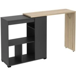 Meuble De Bar Pivotant Avec Rangements - Naturel Et Anthracite - SATURNE -Homcomes Boutique 91709196 3