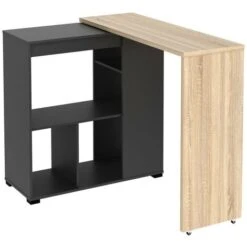 Meuble De Bar Pivotant Avec Rangements - Naturel Et Anthracite - SATURNE -Homcomes Boutique 91709196 4