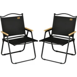 OUTSUNNY Lot De 2 Chaises De Plage Camping Pliantes - Poignée - Structure Acier Oxford Noir