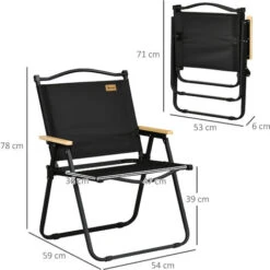 OUTSUNNY Lot De 2 Chaises De Plage Camping Pliantes - Poignée - Structure Acier Oxford Noir -Homcomes Boutique 92489521 3