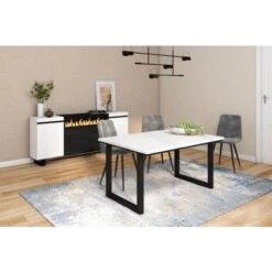 Skraut Home - Table à Manger - 6 Personnes - 140 - Robuste Et Stable Grâce à Sa Structure Et Aux Pieds Solides - Idéal Pour Les Rassemblements De Famille - Blanc - Style Industriel -Homcomes Boutique 92698047 3