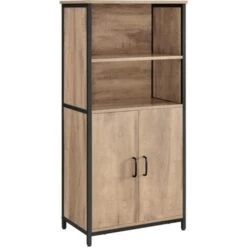 Songmics Buffet De Cuisine Avec 2 Compartiment Et 2 Portes, 60 X 35 X 124,5 Cm, Meuble De Rangement, Cadre En Acier, Couleur Chêne Marron Et Noir -Homcomes Boutique 92779680 3